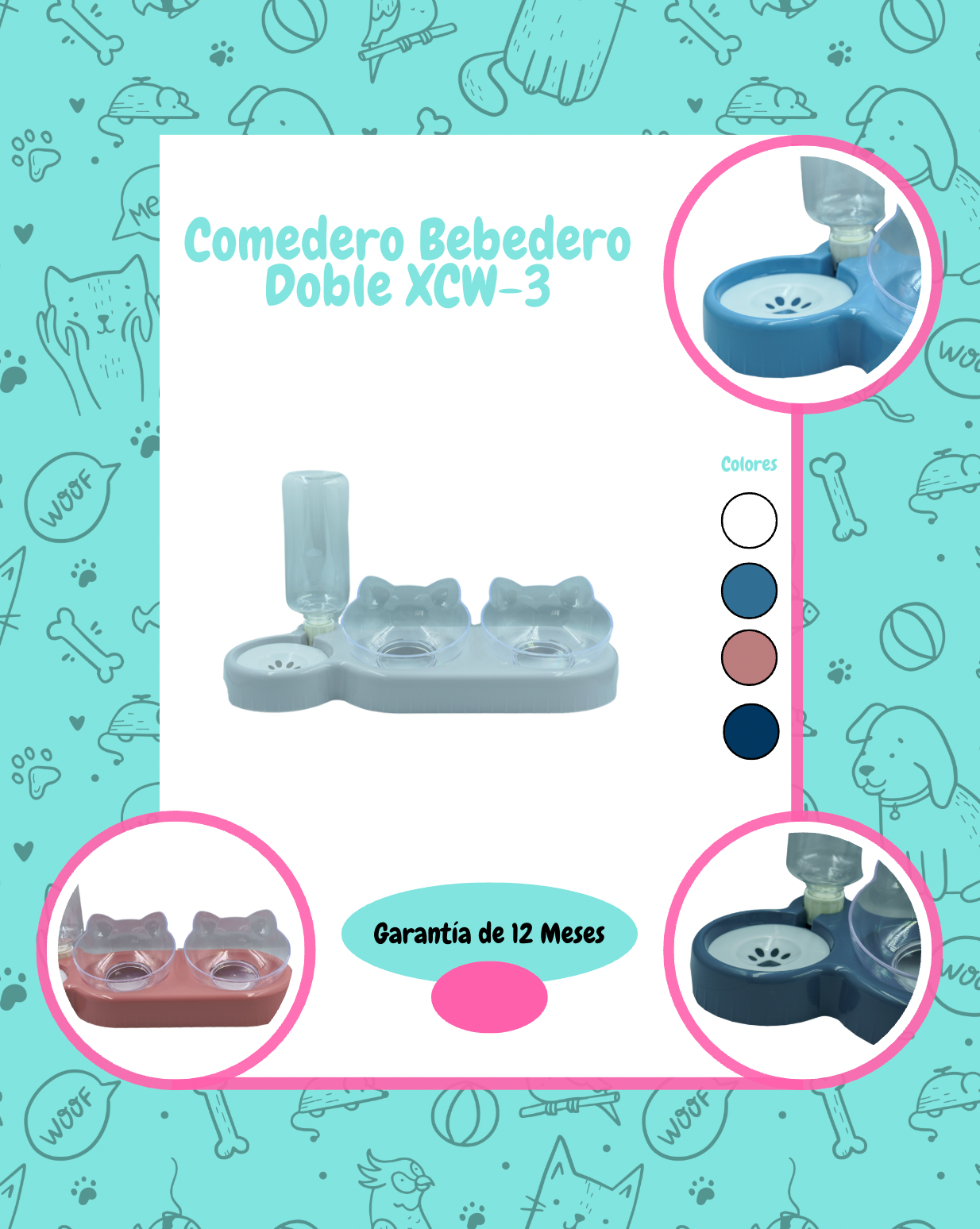 Comedero 3 en 1 con Dispensador de Agua – Mascotas