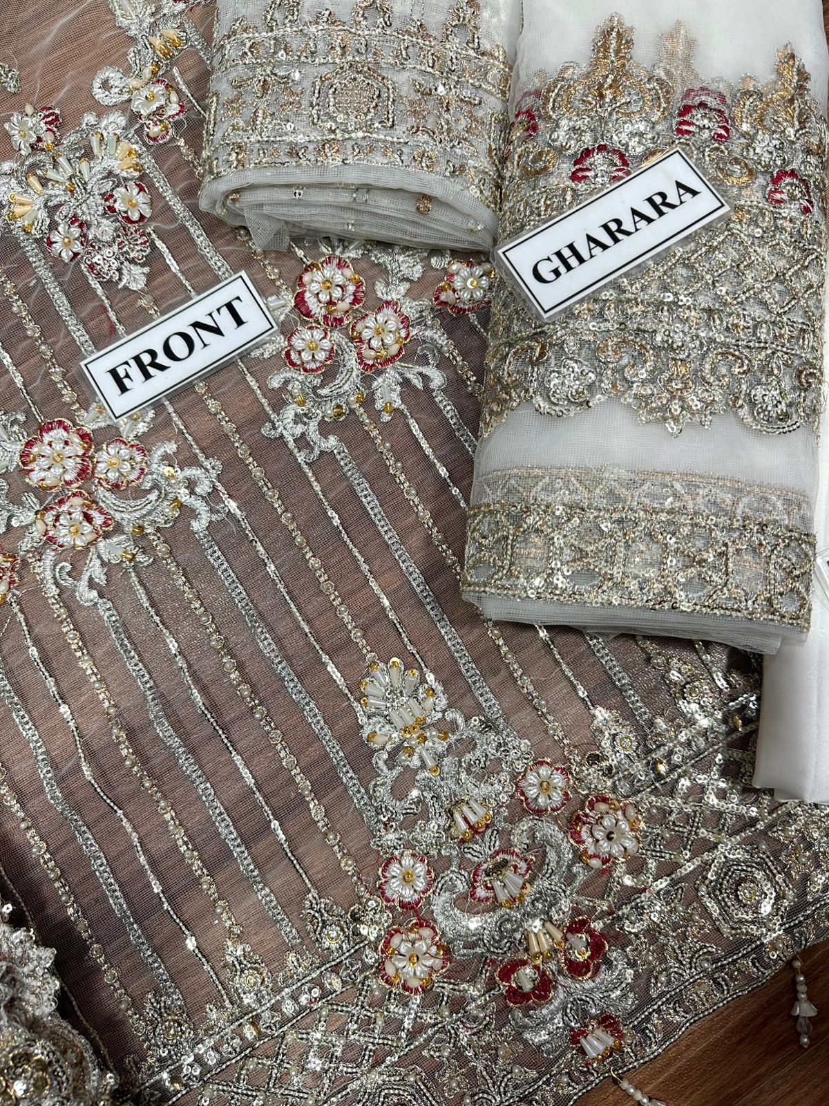 New Arrival: IMROZIA PREMIUM Hand-Made Bridal Off-White Lengha/Garara Collection